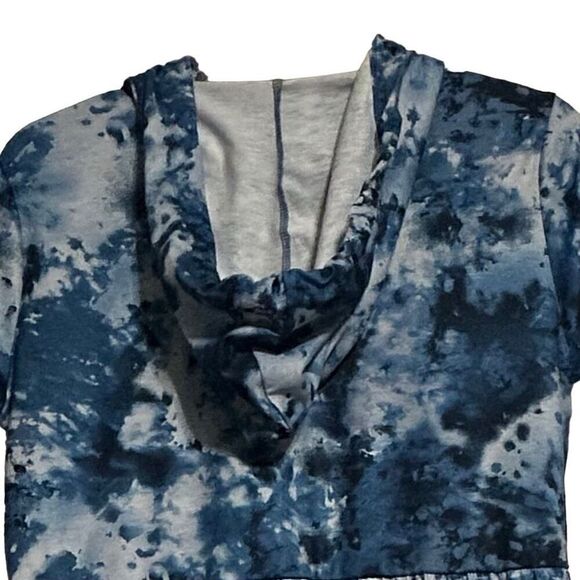 NWOT Bebop Hooded Dress Small Blue Tie Dye Drawstring Short Sleeve Stretch - Picture 4 of 7